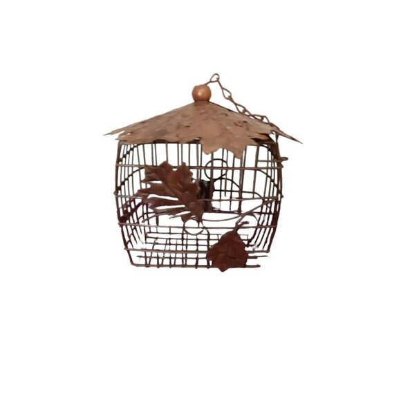 Large Wire Bird Feeder Wire Barrier Guard With Leaves Lid and Side Decor Chain - Picture 13 of 13